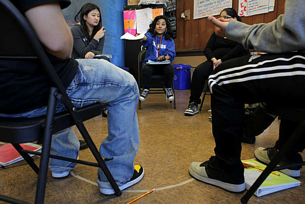 Senior Franchesca Hernandez leads other students in the Peer Resourses Class at the Balboa High School, Tuesday Feb. 08, 2011, in San Francisco, Calif.