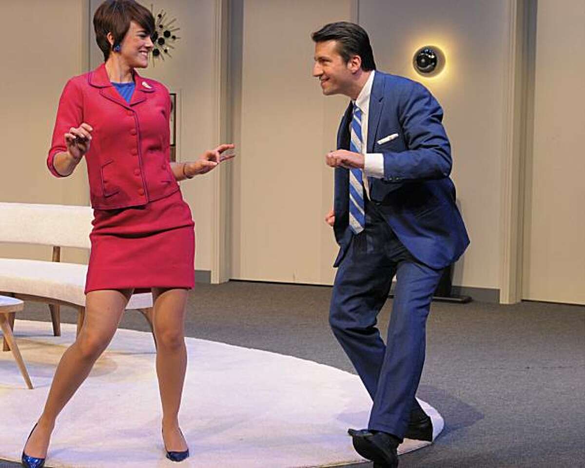 Bernard (Liam Vincent) enjoys a twist with his French flight attendant fiancee Gabriella (Jessica Lynn Carroll) in Center Rep's production of "Boeing-Boeing"