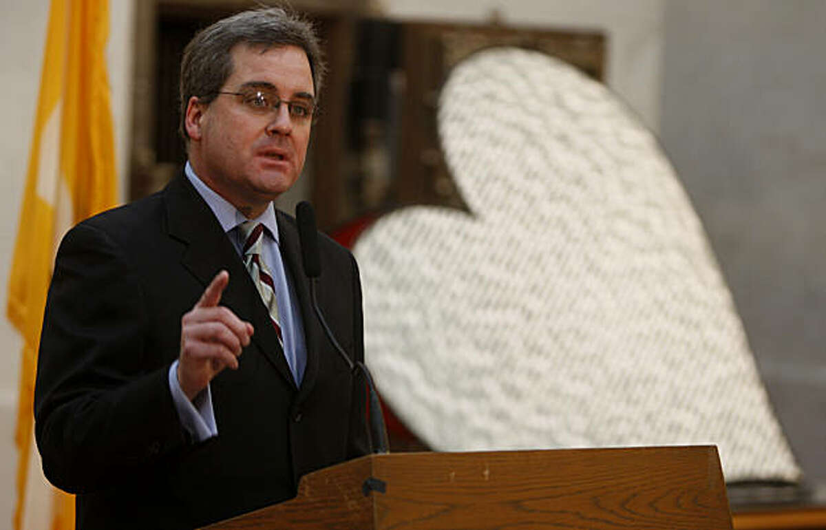 City Attorney Dennis Herrera speaks at a City Hall news conference before the California State Supreme Court hears arguments over the constitutionality of Proposition 8 in San Francisco, Calif., on Thursday, March 5, 2009. California voters approved the initiative in last November's statewide election.