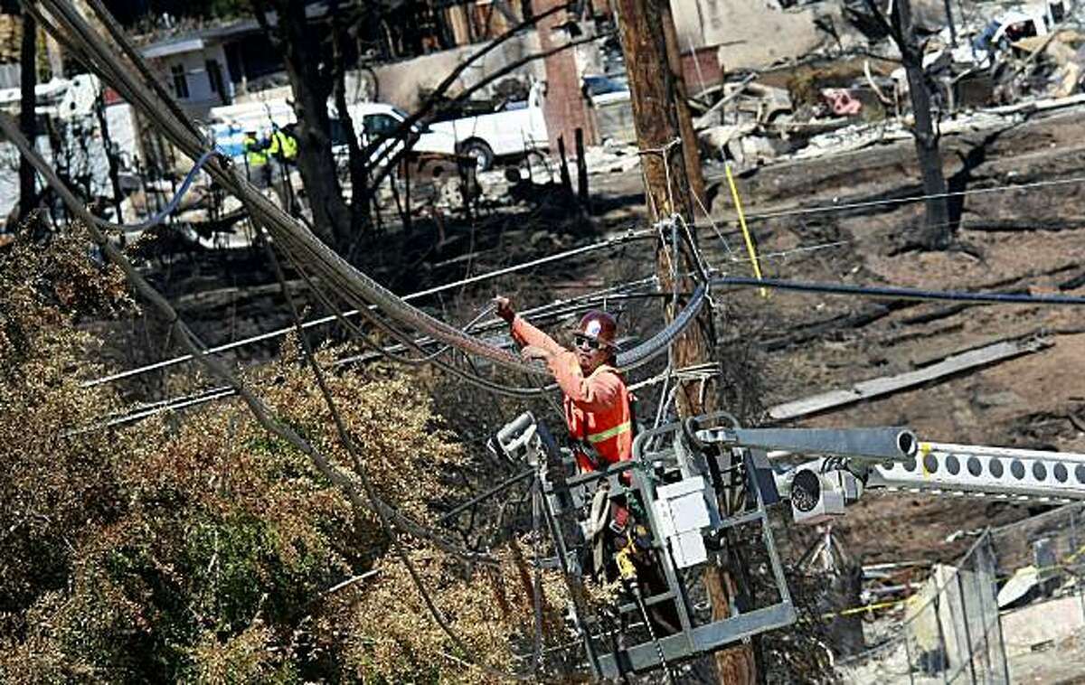 PG&E workers were busy with power line completion, this one being on Glenview Drive. First responders to the San Bruno, Calif. pipeline explosion talked about their experiences Tuesday September 14, 2010.