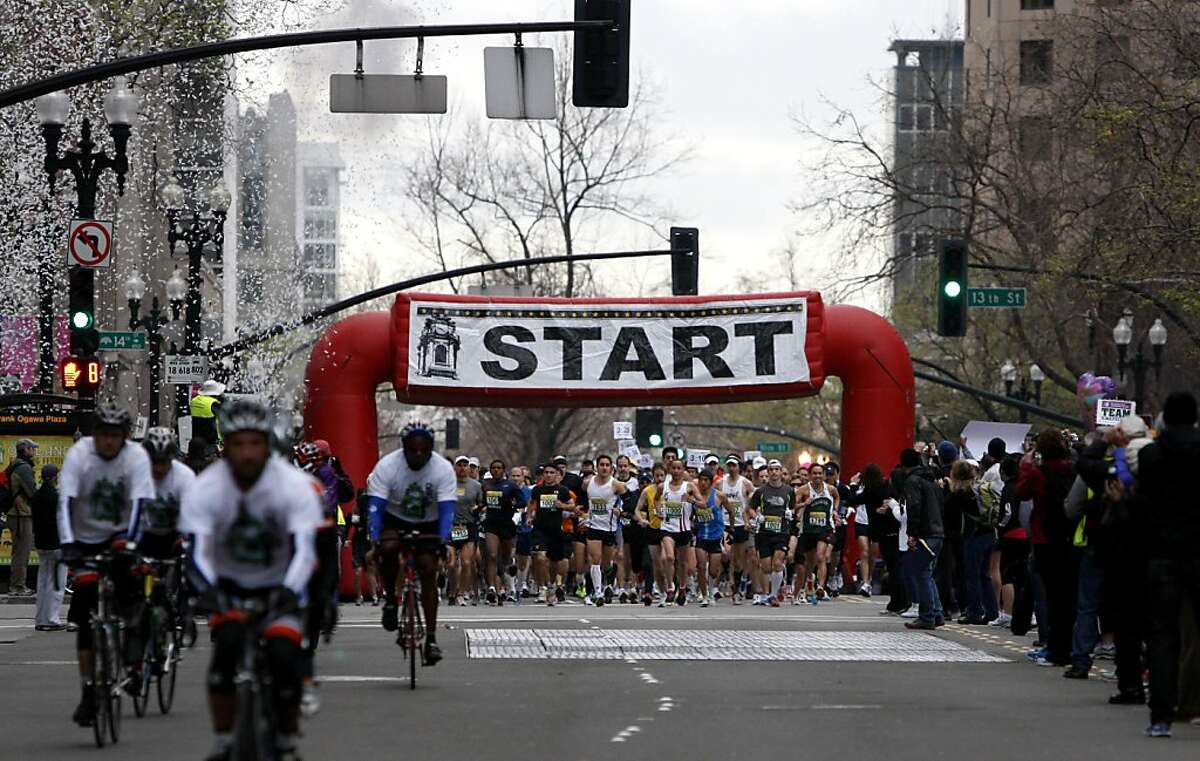 The start of the Oakland Marathon on Sunday.