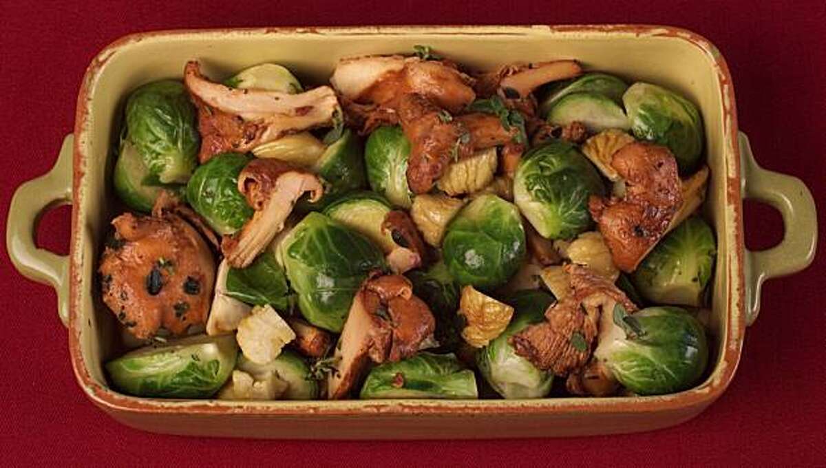 Brussel sprouts with chanterelles and chestnuts.