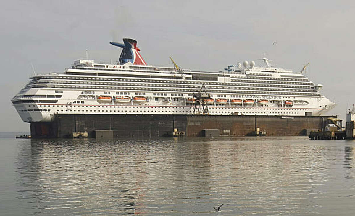The ship Carnival Splendor sits dry docked in San Francisco Calif, on Friday, Jan. 26, 2011 as it undergoes repairs for an engine room fire that occured in November.
