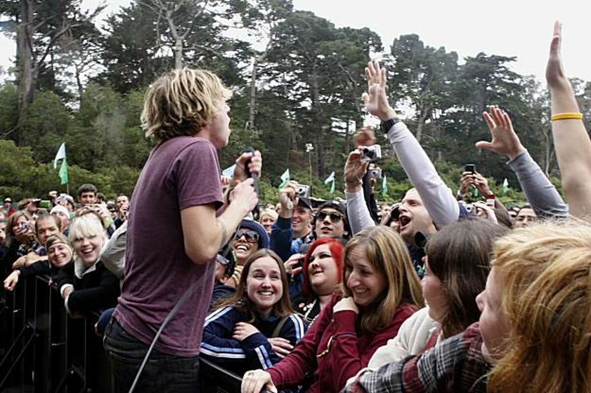 Cage the Elephant with the audience at the Outside Lands music festival in San Francisco, Calif., on Sunday, August 30, 2009.