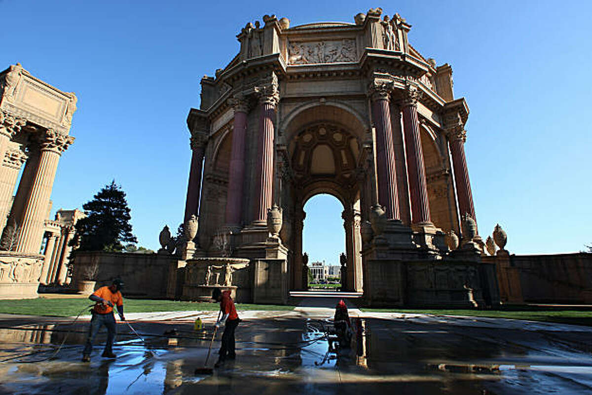The Palace of Fine Arts in San Francisco, Calif., will soon open to the public after having had it's $21 million dollar renovation. The walkways are being cleaned on Tuesday, January 4, 2011.