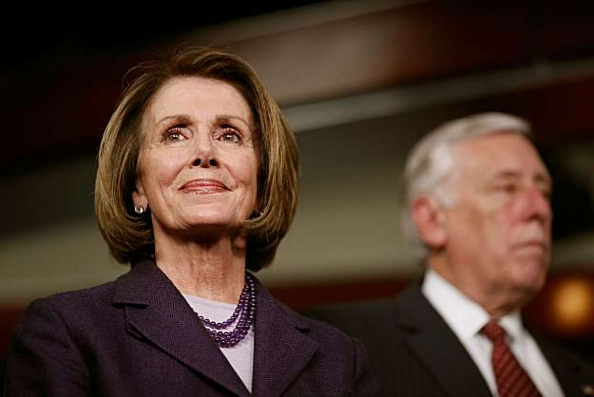 WASHINGTON, DC - JANUARY 04: Outgoing Speaker of the House Nancy Pelosi (D-CA) (L) holds a news conference with with Majority Leader Steny Hoyer (D-MD) in the U.S. Capitol Visitors Center January 4, 2011 in Washington, DC. Pelosi and other House Democratic leaders encouraged the incoming Republican majority to continue the previous Congress' policies of job and economic growth. (Photo by Chip Somodevilla/Getty Images) *** BESTPIX ***