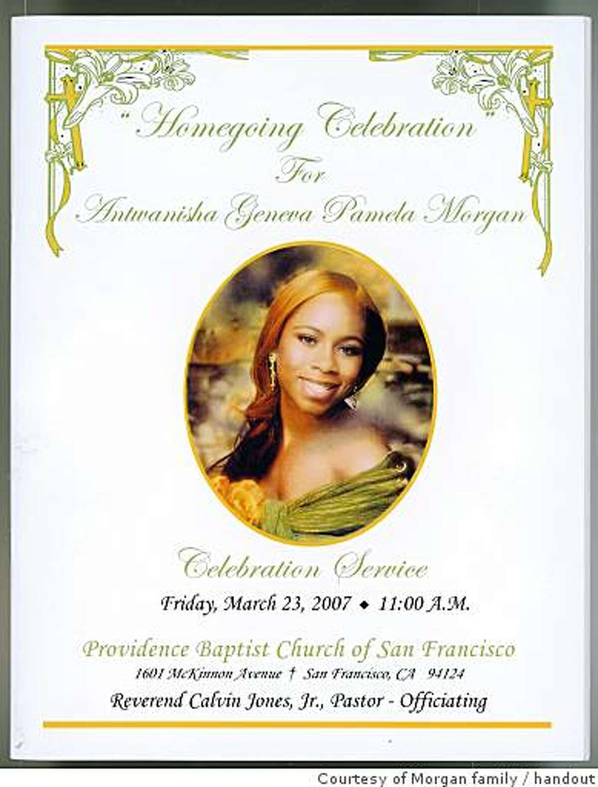 Antwanisha Morgan was 17 when she was killed March 16, 2007. Ran on: 03-29-2007 Antwanisha Morgan Ran on: 03-30-2007 Antwanisha Morgan, 17, was killed leaving a community center where she volunteered. Ran on: 04-04-2007 Antwanisha Morgan was outside a youth center, dressed in a suit and heels, when she was shot. ALSO Ran on: 10-02-2007 Malika Crosby, with son Jarell Washington (left) and boyfriend, brought new grave decorations.