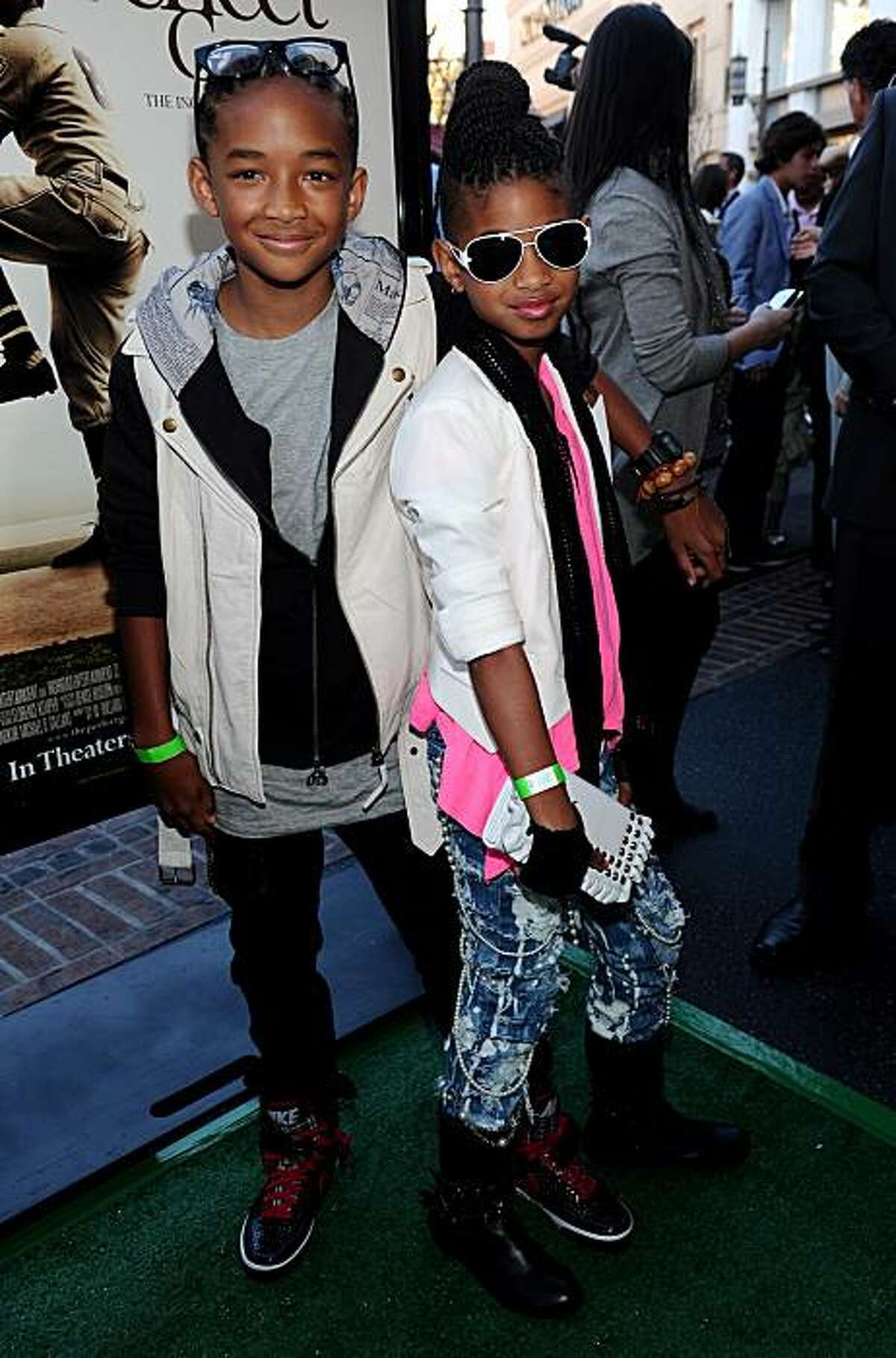 LOS ANGELES, CA - APRIL 05: Actor Jaden Smith and actress Willow Smith arrive at the premiere of IndustryWorks' "The Perfect Game" on April 5, 2010 in Los Angeles, California.