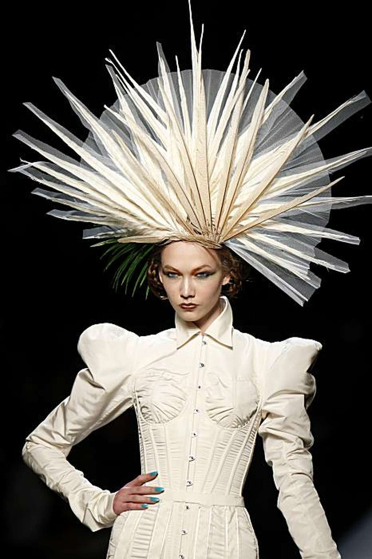 A model presents a creation by French designer Jean Paul Gaultier during the spring-summer 2010 haute couture collection show on January 27, 2010 in Paris.