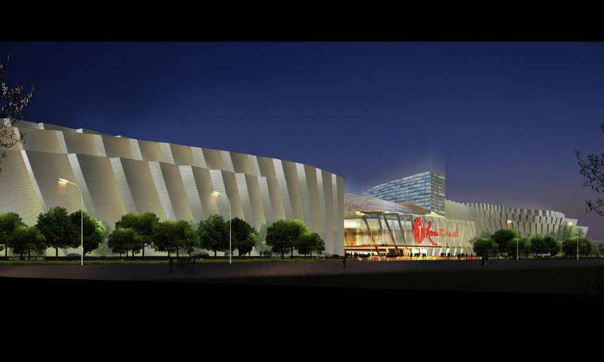 This artists rendering provided by the Genting Group shows a $4 billion convention center and casino planned for the Aqueduct Racetrack in the Queens borough of New York. The Malaysian company's plan for the outskirts of New York City could be the biggest shot fired yet in a tourism arms race that has seen a growing number of eastern states embrace gambling as a way to lure visitors and drum up revenue. (AP Photo/Genting Group)