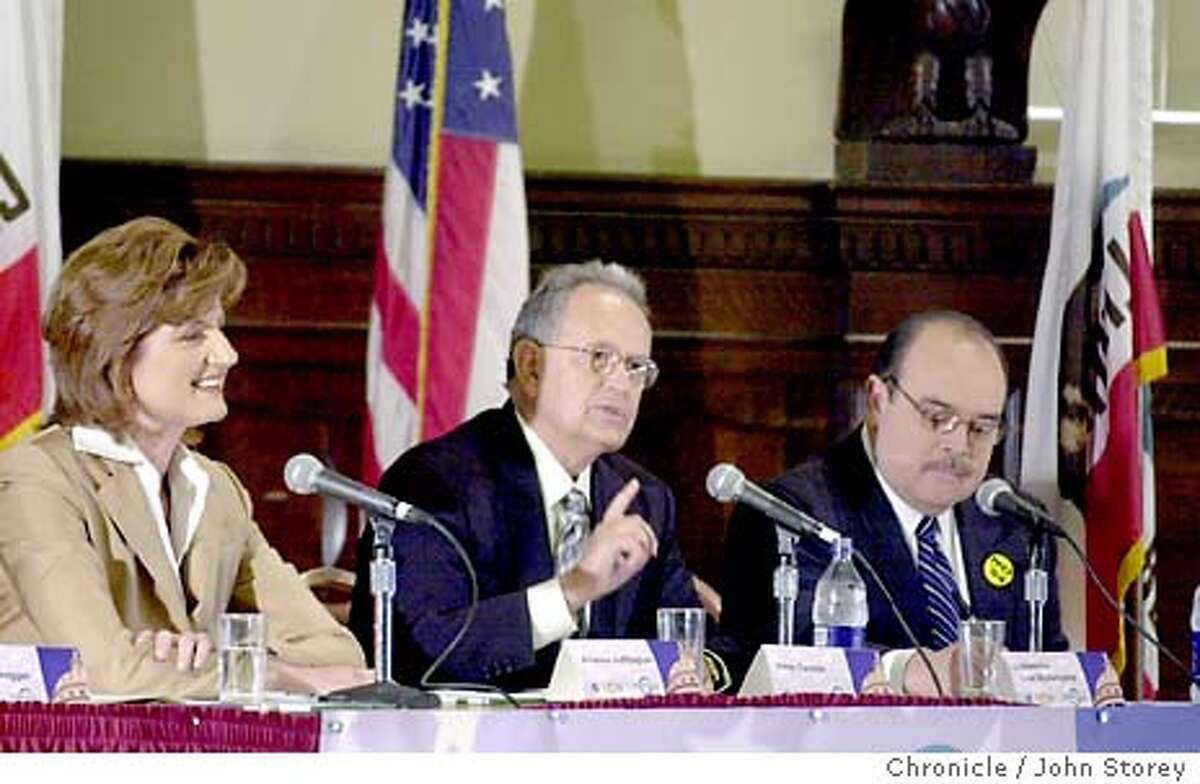 campaign031_jrs.jpg Gubernatorial between Lt. Gov. Cruz Bustamante, Arianna Huffington and Peter Camejo held at Patriot Hall in Los Angeles. 9/9/03 in Los Angeles. JOHN STOREY / The Chronicle