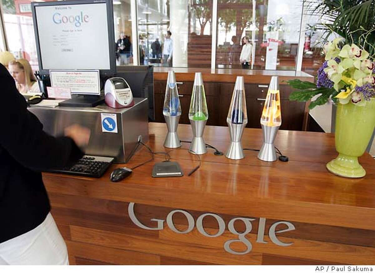 Front desk of Google headquarters is shown in Mountain View, Calif., Tuesday, May 15, 2007. Salesforce.com Inc.'s shares surged by more than 5 pecent in response to a published report that the online software provider is nearing an alliance with Internet search leader Google Inc. to gang up on Microsoft Corp. (AP Photo/Paul Sakuma)