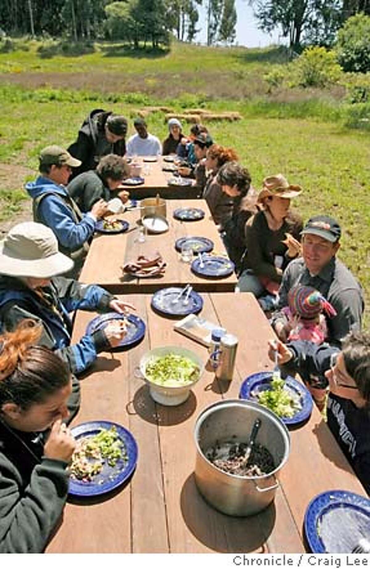PIERANCH06_293_cl.JPG Story about Pie Ranch, near Davenport, being tended by Mission High students, who also run Mission Pie in San Francisco. They are working towards a goal of growing their own ingredients for the pie they make and sell at the Mission Pie shop. Photo of the group during lunch time. Event on 4/18/07 in Davenport. photo by Craig Lee / The Chronicle MANDATORY CREDIT FOR PHOTOG AND SF CHRONICLE/NO SALES-MAGS OUT