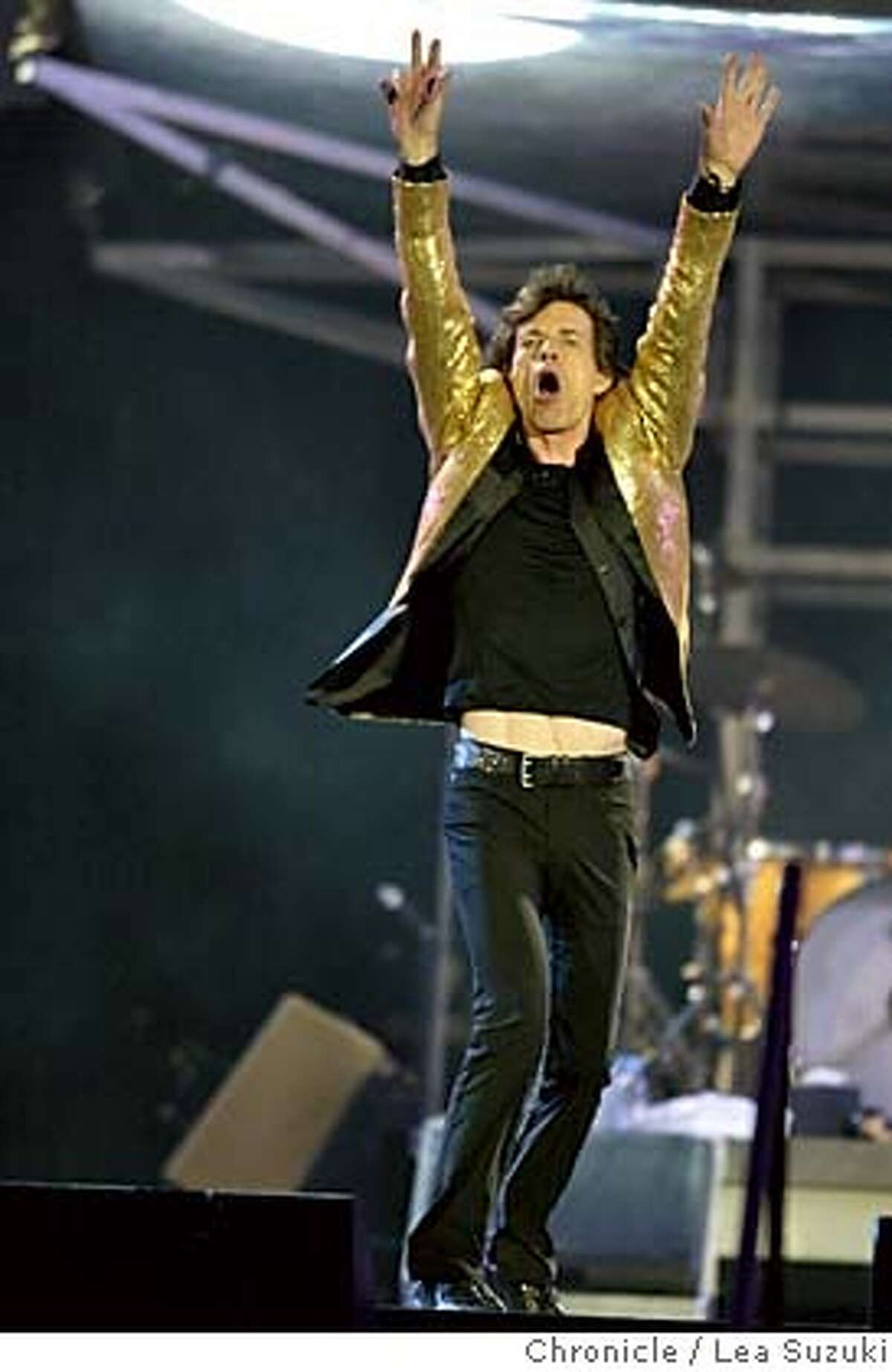Mick Jagger of the Rolling Stones performs at SBC. Rolling Stones perform at SBC. Two song limit - one from 70 feet back, other in pit. Ticket Pick-Up (1 ticket) ROLLING STONES "A BIGGER BANG WORLD TOUR" Sunday, November 13, 2005 San Francisco, Calif. SBC Park Meeting Times: 5:30 pm to see opening act, Everclear 6:15pm to see opening act, Metallica 8:00pm for the Stones Location: Corner of 2nd and King Street, Side closest to the venue, under large South Beach Harbor sign Photo taken on 11/13/05 in San Francisco, CA. Photo by Lea Suzuki/ The San Francisco Chronicle /MAGAZINES OUT