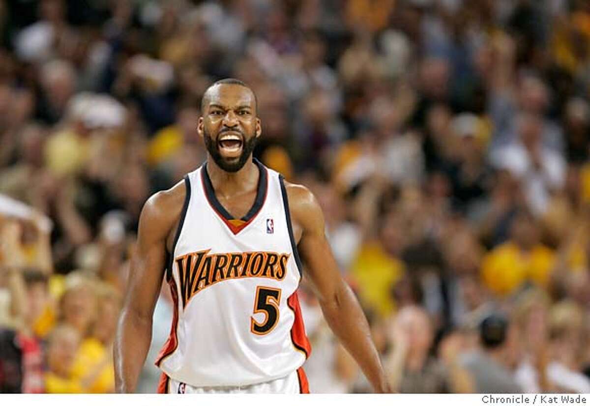 WARRIORS_GAME4_0268_KW.JPG The Warrior's Baron Davis reacts during the 3rd quarter when the Golden State Warriors beat the Dallas Mavericks in playoff game #4 at Oracle Arena in Oakland on Friday April 29, 2007 . Warriors won 103 to 99. Kat Wade/The Chronicle