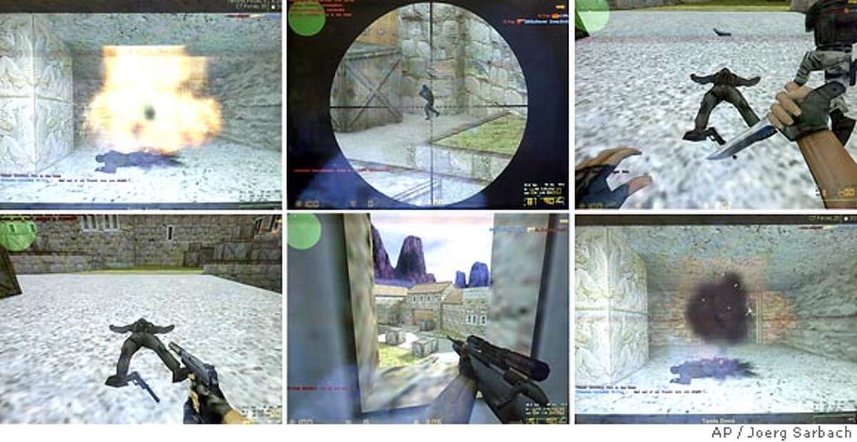 � The picture distance shows screen representations computers of the force play Counter Strike (taken up on Friday, 17. May 2002). The federal inspection station for youth-endangering writings decided not to classify the computer game as youth-endangering. In disrepute was the play, in which during close-to-reality representation humans are killed, because the Erfurter Amoklaeufer Robert stone houses was a trailer of this force play. (AP photo/Joerg Sarbach) DIGITAL CAMERA IMAGE