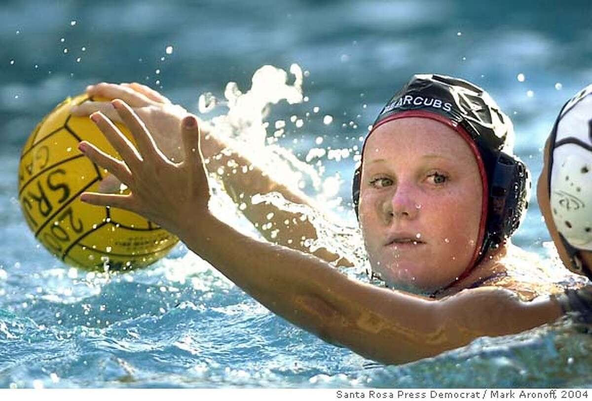 Megan Halavais plays water polo for Santa Rosa Junior College on Sept. 24, 2004, in Santa Rosa, Calif. Halavais received a bad gash Wednesday, Oct. 19, 2005, when a 14-foot shark bit her leg in the waters off northern California and pulled her underwater, authorities said. Halavais, 20, was paddling into the water while surfing off Salmon Creek Beach in Sonoma County when the shark attacked her from behind. She was taken to a hospital with a bite that stretched from her thigh to her calf, sheriff's Lt. Roger Rude said. She was listed in good condition. (AP Photo/Santa Rosa Press Democrat, Mark Aronoff)