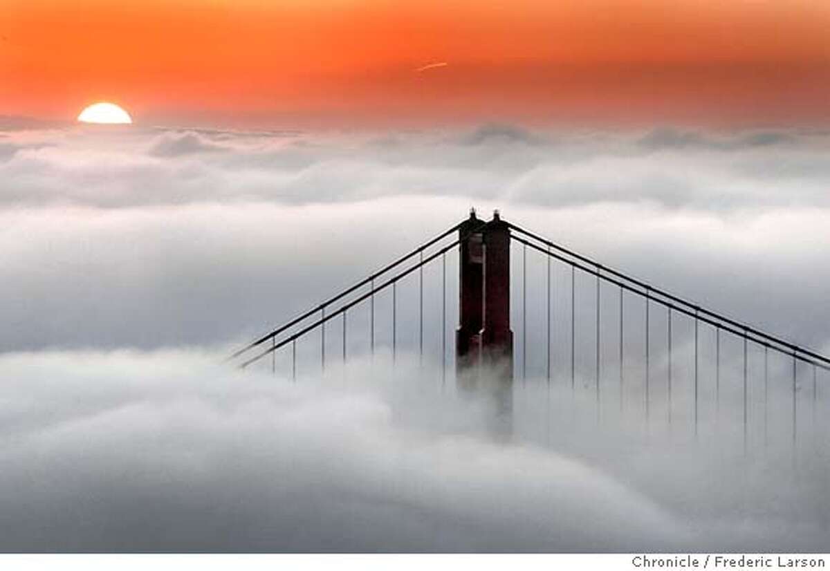 FOG01_fl.jpg A rising sun peeked over a blanket of fog that overwhelmed the bay as spring mild temperatures continue throughout the week. San Francisco CA Frederic Larson The San Francisco Chronicle