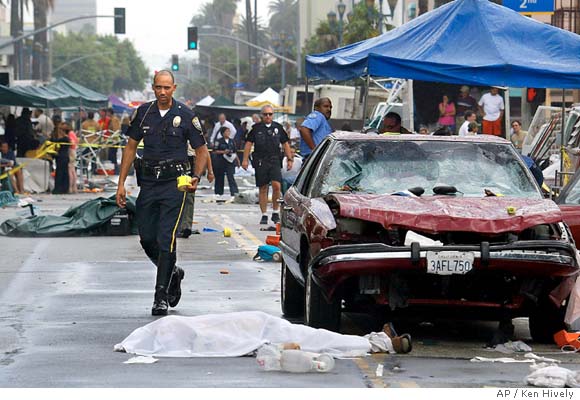 Runaway car leaves bloody trail of death / At least 9 die as man drives ...