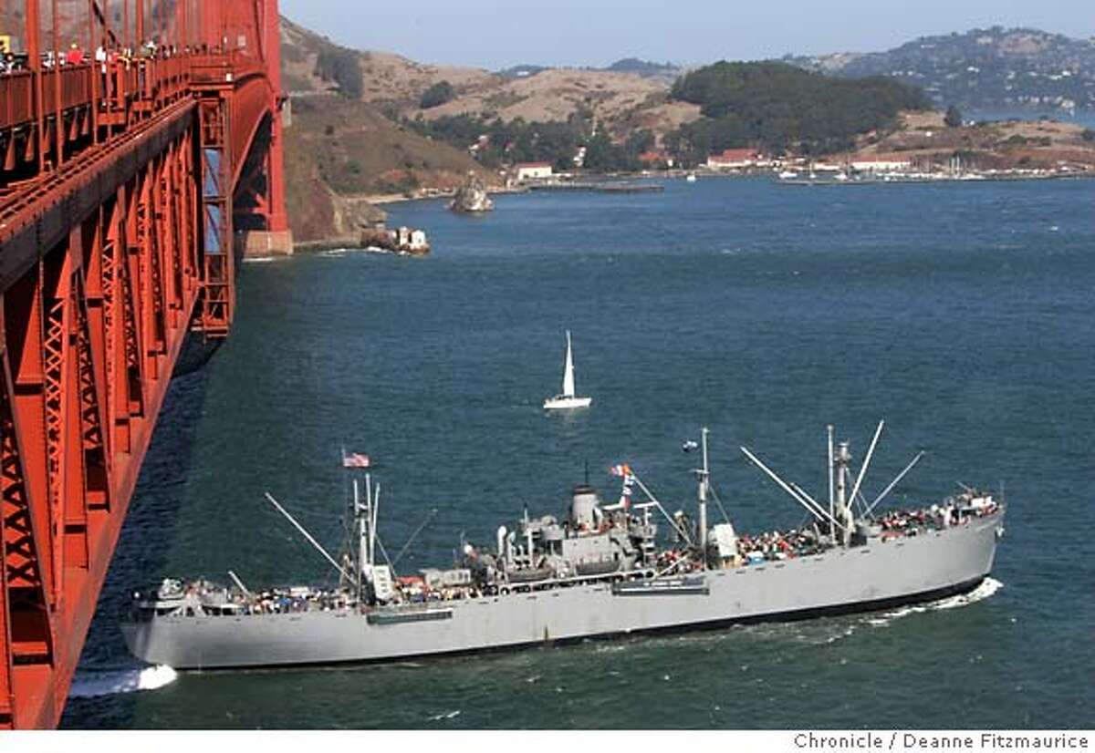 The SS Jeremiah O'Brien comes into the SF Bay under the Golden Gate Bridge. Deanne Fitzmaurice / San Francisco Chronicle