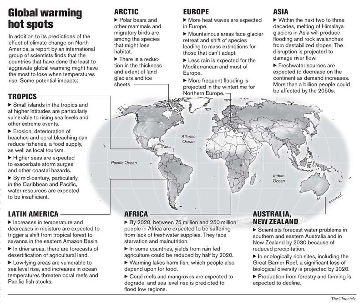 Global warming hot spots. Chronicle Graphic