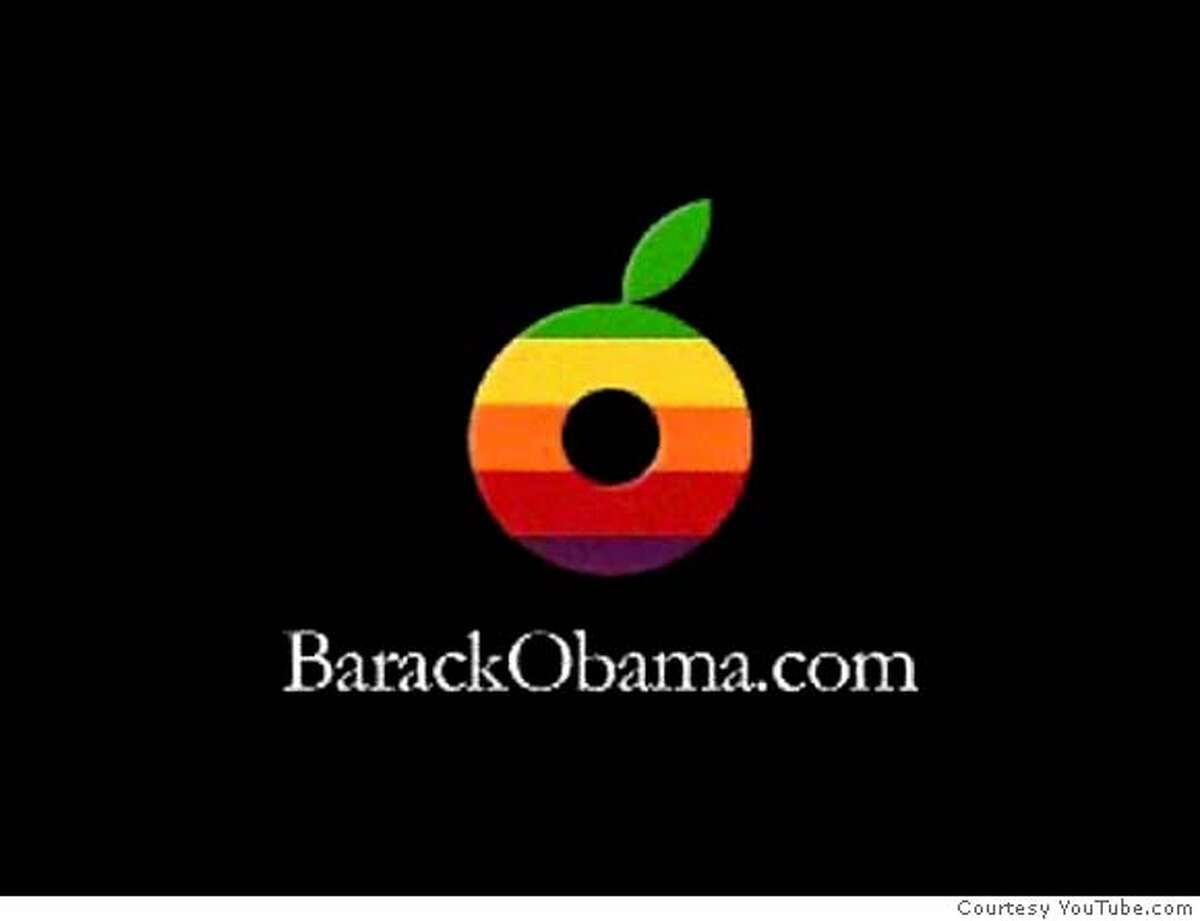 Frame grab from YouTube.com showing the "Hillary 1984" video, which transforms an old Apple TV commercial into an ad touting Barack Obama's presidential campaign. COURTESY YOUTUBE