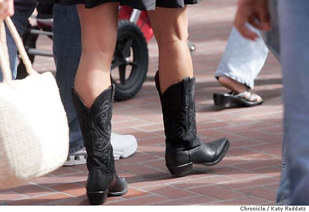 Boots, worn by real people on Market St. in San Francisco. Photo taken on 8/21/05, in San Francisco, CA. By Katy Raddatz / The San Francisco Chronicle