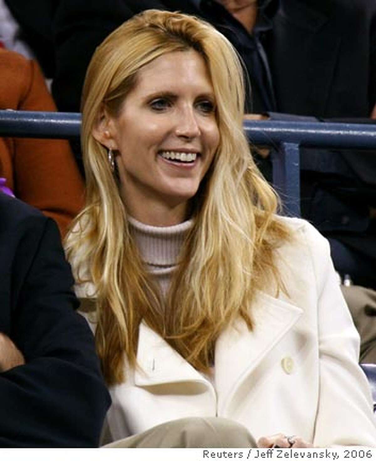 Conservative commentator Ann Coulter watches play at the U.S. Open tennis tournament in New York September 4, 2006. REUTERS/Jeff Zelevansky (UNITED STATES) Ran on: 09-17-2006 Commentator Ann Coulter: A fan of Joe McCarthy. Ran on: 11-02-2006 Ann Coulter is accused of voting in the wrong precinct in West Palm Beach, Fla., in February.