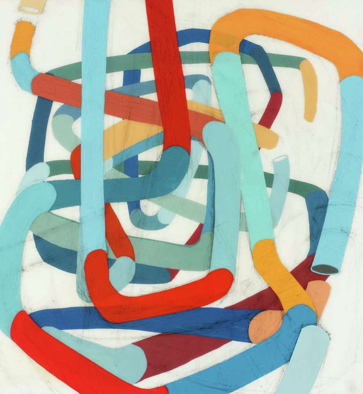 ?Well Out? by Kathleen Thum (acrylic and graphite on paper on panel) is among the works on display in ?Flux? at the Arts Center of the Capital Region, Troy, through April 1.