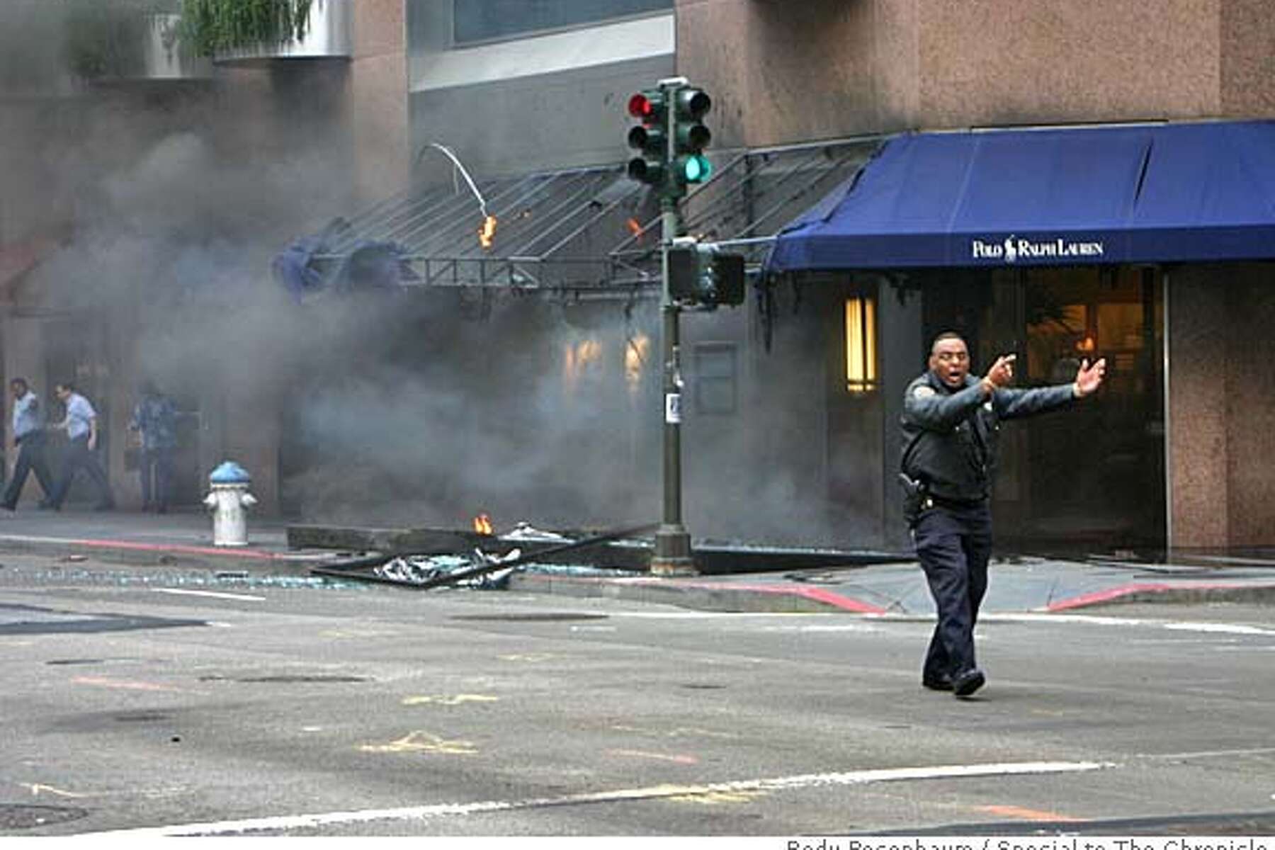 EXPLOSION ROCKS DOWNTOWN SAN FRANCISCO / BLAST: Electrical transformer  blows up, woman critically burned / MAYOR: 'Enough is enough,' Newsom says.  'There will be accountability' / PROBE: PG&E says equipment had been  inspected