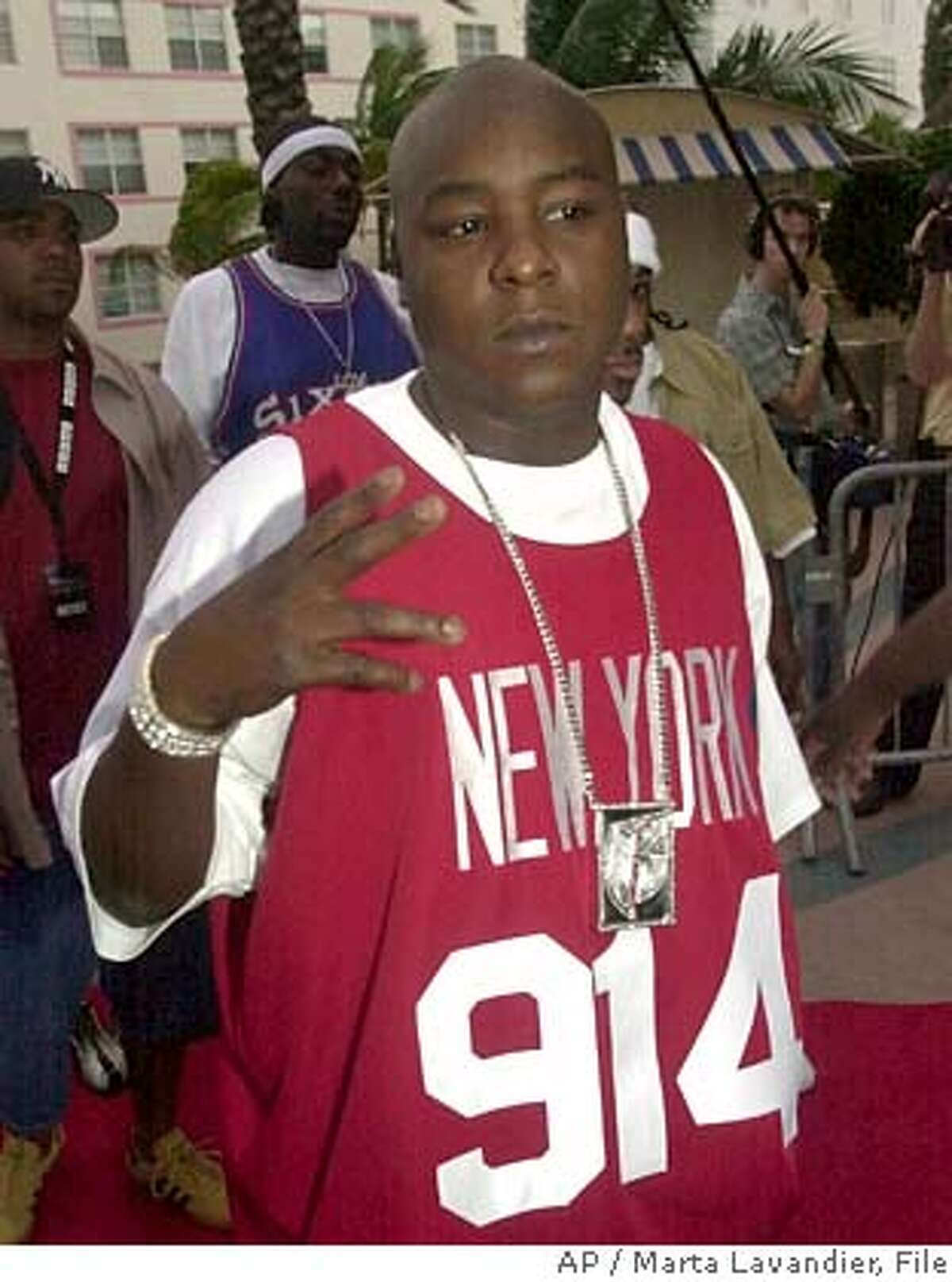 **FILE** Rapper Jadakiss arrives at the 2002 Billboard R&B/Hip-Hop Awards in this Aug. 9, 2002, file photo in Miami Beach. Jadakiss has been indicted on gun and drug charges. On Thursday, Feb. 8, 2007, he entered a not guilty plea to charges of possessing a loaded handgun and marijuana. (AP Photo/Marta Lavandier, File) AN AUG. 9, 2002 FILE PHOTO