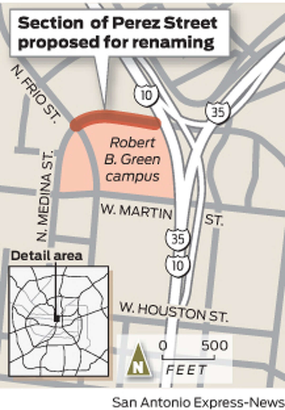 Section of Perez Street proposed for renaming.