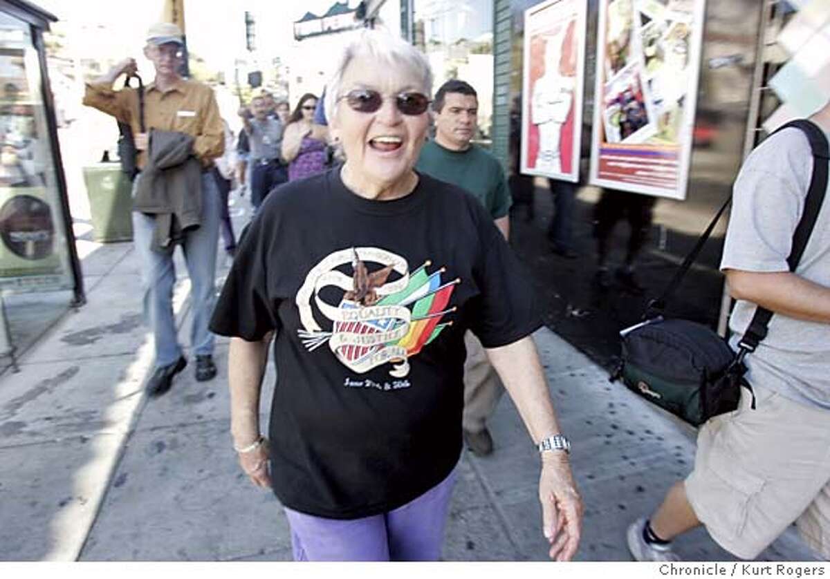 Trevor Hailey, 65, who's been leading the only walking tour of the Castro for the past 16 years, is retiring in mid-August. In the Castro's heyday, she led four-hour tours seven days a week for tourists from around the world TOUR_0073_kr.JPG 8/6/05 in San Francisco,CA. KURT ROGERS/ MANDATORY CREDIT FOR PHOTOG AND SF CHRONICLE/ -MAGS OUT