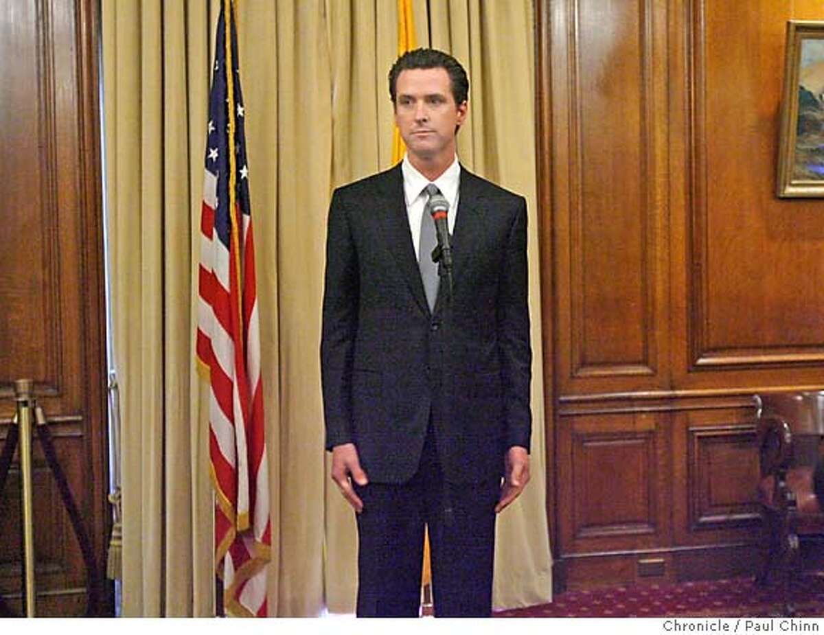 San Francisco Mayor Gavin Newsom publicly apologized for an extramarital affair he had with the wife of a former staffer during a packed news conference at City Hall in San Francisco, Calif. on Thursday, Feb. 1, 2007.