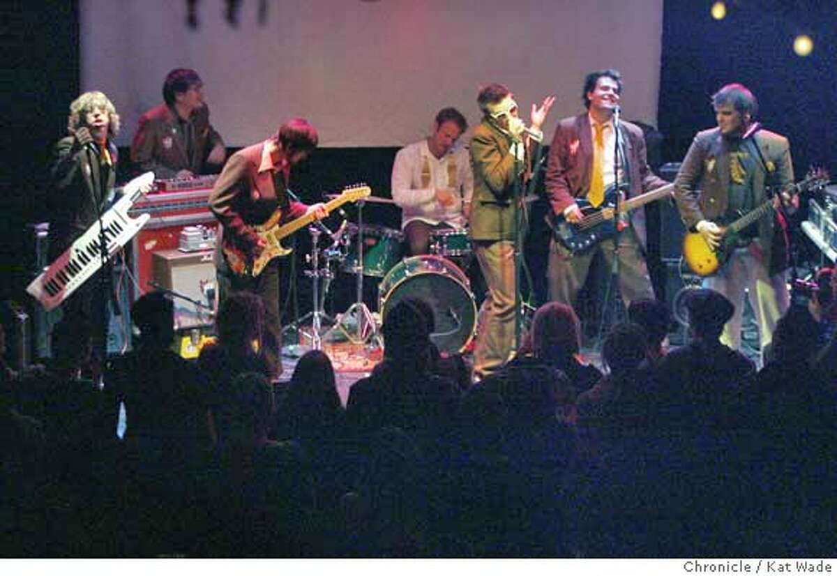 BANDxx_0051_KW_.jpg On Thursday January 11, 2007 (L to R) keytar player A.J. Riot, keys and sampler Jerry "PrinceJ" Last (CQ), Lead guitar player Todd Brown, drummer Mike O'Million, lead vocalist Ryan Divine, bass guitar player Sean Shippley and lead guitar player Johnny Genius with the band Maldroid, headlines at the iMeem post-Mac World party at The Rcikshaw Stop in San Francisco. Kat Wade/The Chronicle Ran on: 01-13-2007 Maldroid plays Thursday at the Rickshaw Stop. From left are A.J. Riot, Jerry PrinceJ Las, Todd Brown, Mike OMillion, Ryan Divine, Sean Shippley and Johnny Genius Murphy.