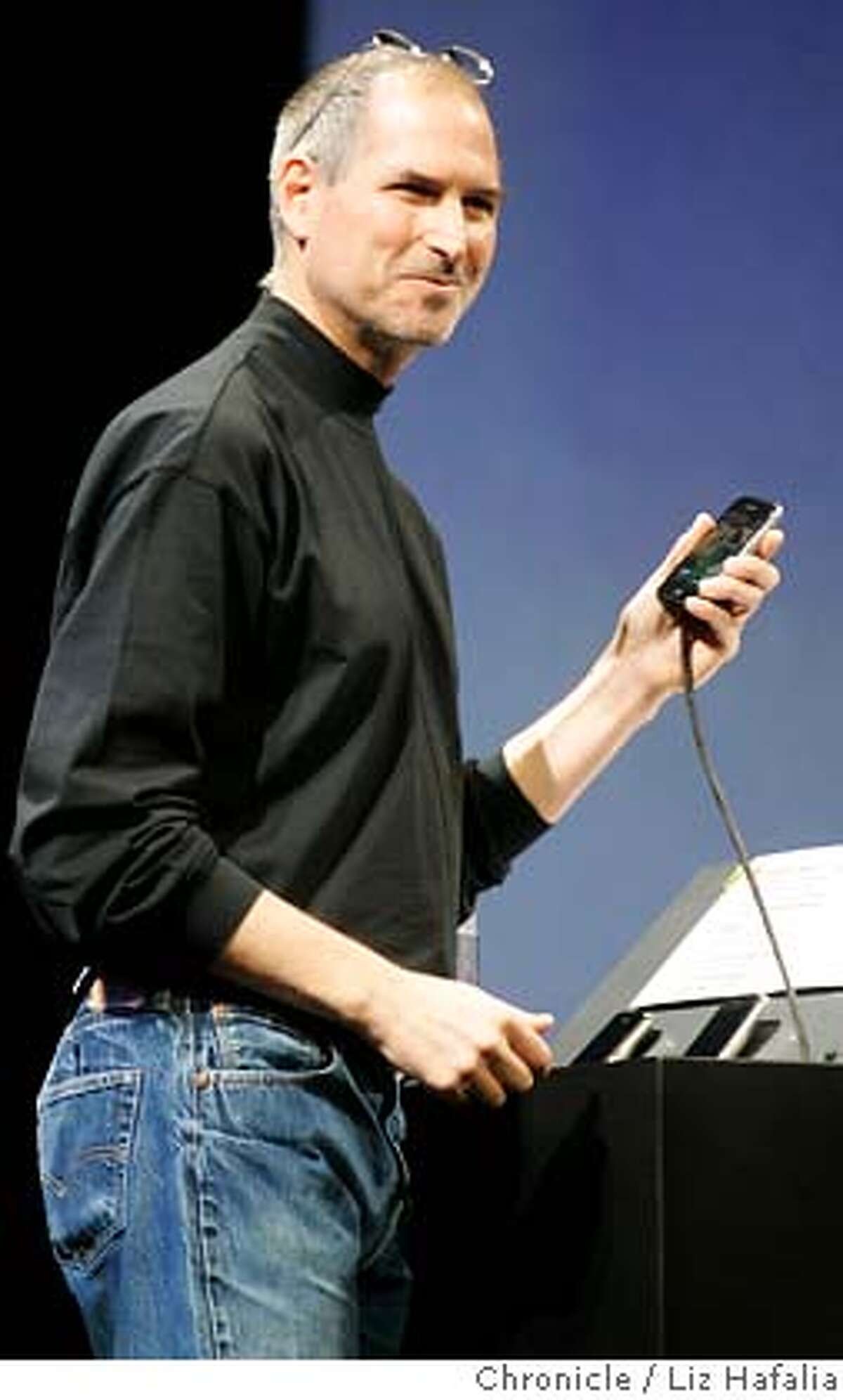 Steve Jobs introduces IPhone at the keynote address in Moscone West. Photographed by Liz Hafalia