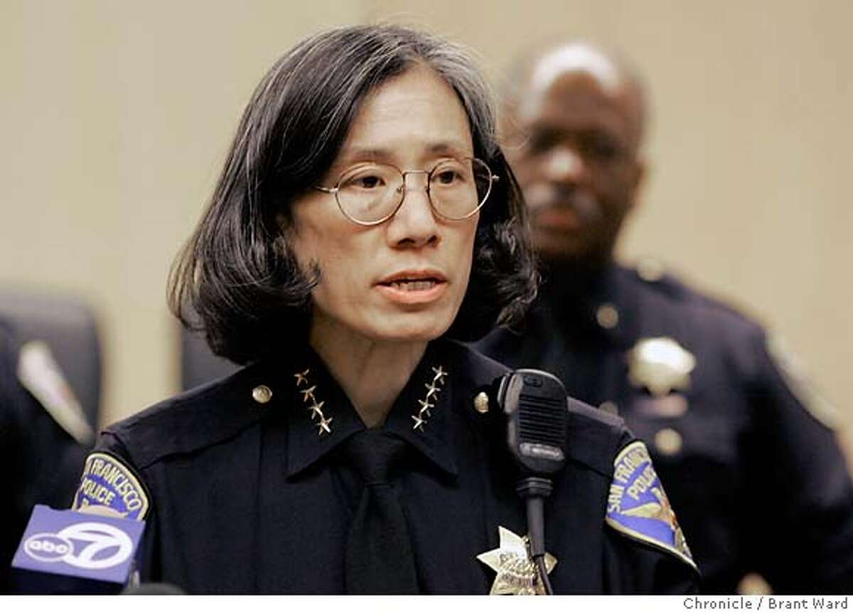 SFPD001_ward.jpg San Francisco Police Chief Heather Fong held a press conference at the Hall of Justice to comment about the Chronicle's "use of force" series Monday. Brant Ward2/6/06 Ran on: 03-29-2006 Heather FongRan on: 03-29-2006 Heather FongRan on: 03-29-2006 Heather FongRan on: 03-29-2006 Ran on: 03-29-2006 Heather FongRan on: 03-29-2006 Heather FongRan on: 03-29-2006 Heather FongRan on: 04-05-2006 Mayor Gavin Newsom said The Chronicle series on the use of force persuaded him to look beyond the police video incident.Ran on: 04-05-2006 Mayor Gavin Newsom said The Chronicles series on the use of force persuaded him to look beyond the police video incident. Ran on: 09-01-2006 Heather Fong, San Francisco police chief, says the strong partnership with the community must continue. Ran on: 11-14-2006 Police Chief Heather Fong wants captains to have say-so in what beats officers walk. Ran on: 11-14-2006 Police Chief Heather Fong wants captains to have say-so in what beats officers walk. Ran on: 11-15-2006 Supervisor Bevan Dufty Ran on: 11-15-2006 Ran on: 11-15-2006 Supervisor Bevan Dufty Ran on: 11-15-2006 Supervisor Bevan Dufty Ran on: 11-15-2006 Supervisor Bevan Dufty