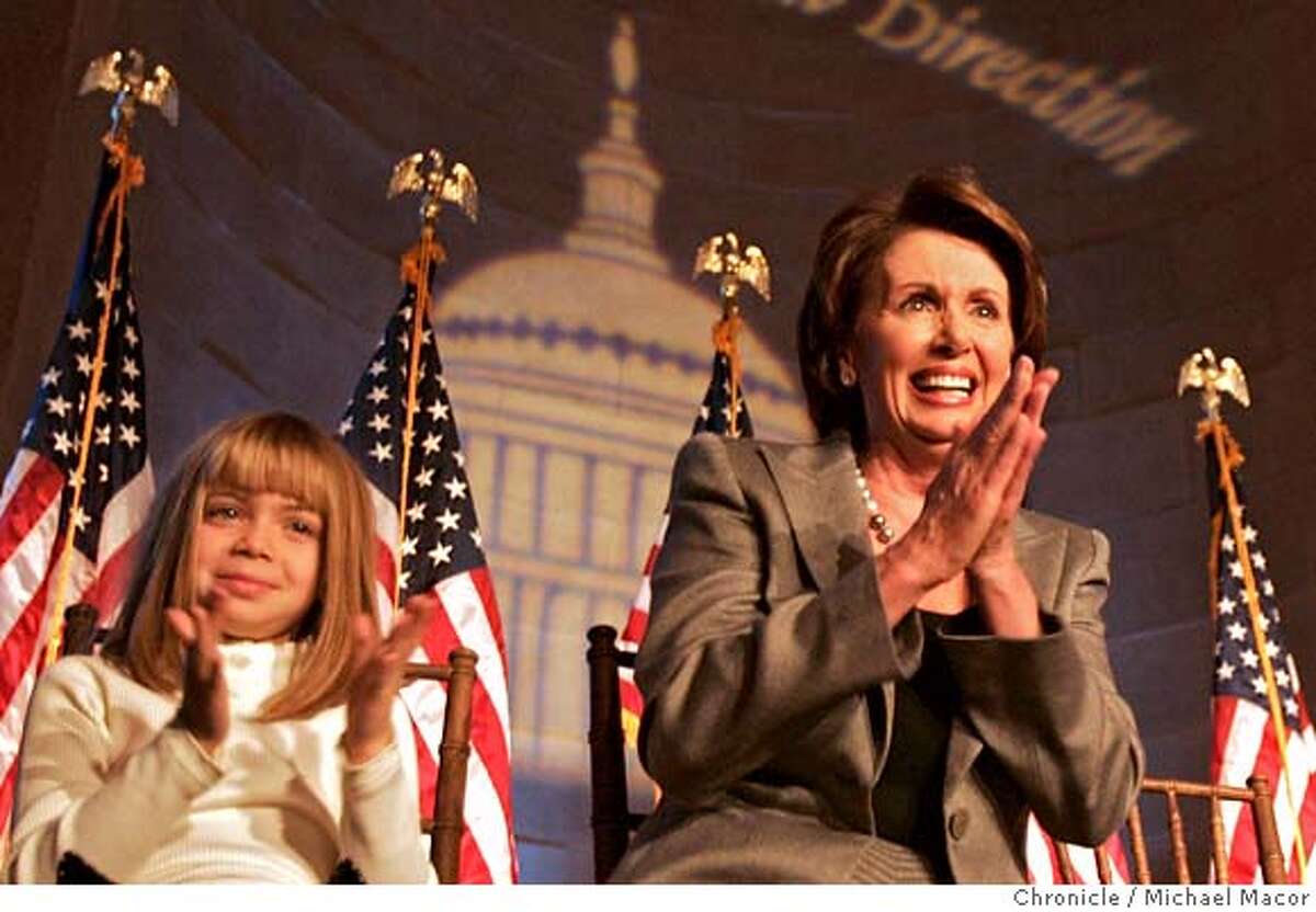 pelosi3_154_mac.jpg Nancy Pelosi is joined onstage by her grandaughter, 8 year old Madeline Prowda of Phoenix, Az. Women's Tea, (hosted by the Democratic Congressional Campaign Committee) Honoring speaker-designate Nancy Pelosi at the Mellon Auditorium, downtown Washington DC. Congresswoman Nancy Pelosi prepares to take over a Speaker of the House on Thursday, she attends events to celebrate the new position. Event in, Washington, DC, on 1/3/07. Photo by: Michael Macor/ San Francisco Chronicle Mandatory credit for Photographer and San Francisco Chronicle / Magazines Out