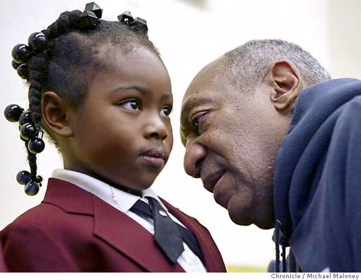 COSBY10_123_MJM.jpg Bill Cosby has some private words of encouragement to 5 year old kindergartner Jaida Manuel. Months after blasting the African American community for failing to keep their children in school and out of jail, actor/comedian Bill Cosby visited the Bayview-Hunter's Point area on Thursday to tour the Dr. Charles Drew College Preparatory Academy, one of the San Francisco school district's new "Dream Schools." SF schools Superintendent Arlene Ackerman wrote him a letter over the summer, asking him to visit the new schools where children wear uniforms, do homework nightly and are taught about college in kindergarten. This particular school taught kids Pre-K through 3rd grade. Photo by Michael Maloney / San Francisco Chronicle Ran on: 12-10-2004 Kindergartner Jada Manuel gets some words of encouragement from entertainer Bill Cosby. Ran on: 12-10-2004 Kindergartner Jaida Manuel gets some words of encouragement from entertainer Bill Cosby. Ran on: 12-10-2004 MANDATORY CREDIT FOR PHOTOG AND SF CHRONICLE/ -MAGS OUT