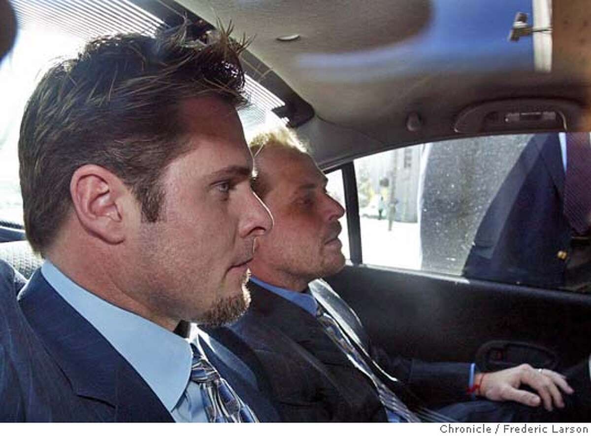 New York Yankees' Jason Giambi, front, and his brother Jeremy Giambi, who played with the Boston Red Sox in 2003, arrive at a federal building Thursday, Dec. 11, 2003, in San Francisco to testify before a grand jury in an investigation of a nutritional supplements lab. "It went good," Jason Giambi said as the brothers left the grand jury room, accompanied by agent Arn Tellem. "I can't really talk about it." (AP Photo/San Francisco Chronicle, Frederic Larson) BALCO stands for Bay Area Laboratory Co-Operative Jason Giambi (left) and his brother, Jeremy, are both former Athletics who testified to the grand jury. ProductNameChronicle MAGS OUT MANDATORY CREDIT CAT Nation#MainNews#Chronicle#12/2/2004#ALL#5star#c1#0421525838