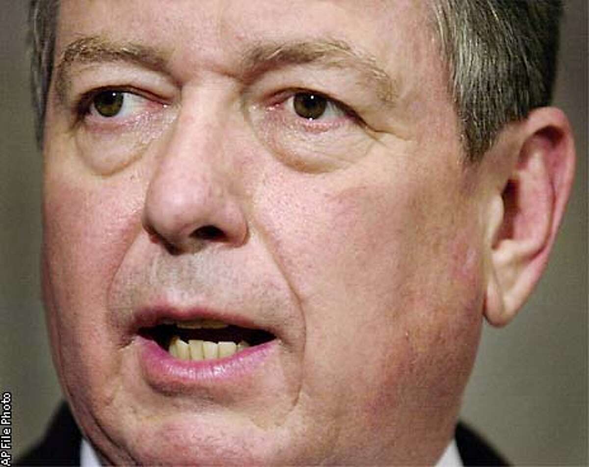 **FOR USE WITH STORY MOVED IN ADVANCE** FILE ** Attorney General John Ashcroft, speaking at a news conference at Immigration and Naturalization Service headquarters in Washington in this April 17, 2002, file photo, declined comment on questions concerning a federal judge's ruling in favor of Oregon's assisted suicide law. Ashcroft has invoked federal powers to override state laws decriminalizing some forms of marijuana use and euthanasia.(AP Photo/Kenneth Lambert)