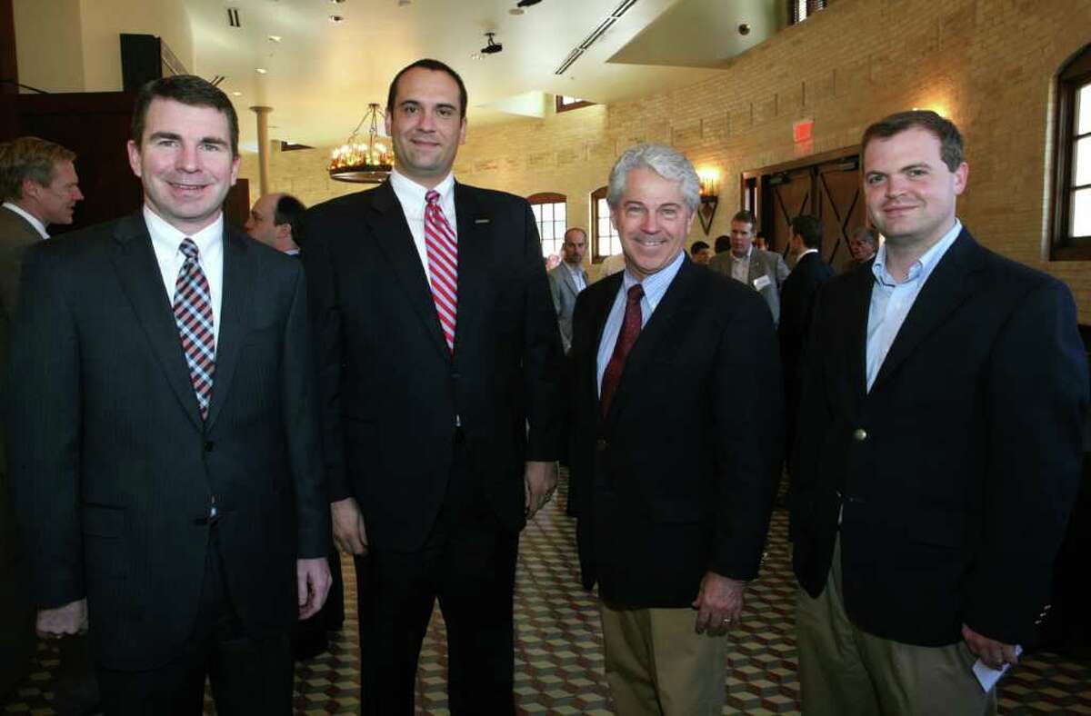1. Urban Land Institute district council luncheon: Sponsor and member Clint Wynn (from left), and member ?–Derrich Rodriguez gather with member Bruce MacDougal and member and sponsor Karl Baker during the event at the Pearl Stable.