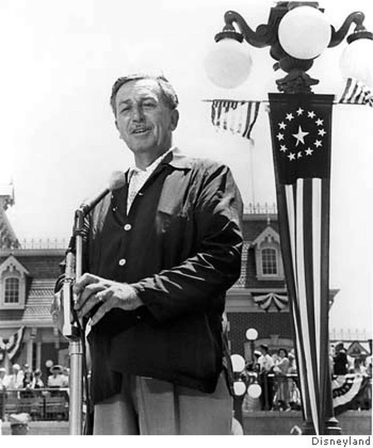 File photo of Walt Disney shown during the opening of Disneyland July 17, 1955 in Anaheim, California. On May 5, 2005, the Disneyland Resort in California launches the "Happiest Homecoming On Earth," an 18-month commemoration of the 50th anniversary of the very first Disney theme park; Disneyland. The event is the cornerstone of a global celebration in which all 11 Disney theme parks around the world will join together for the first-time for the landmark occasion. B&W ONLY Disneyland/Handout 0