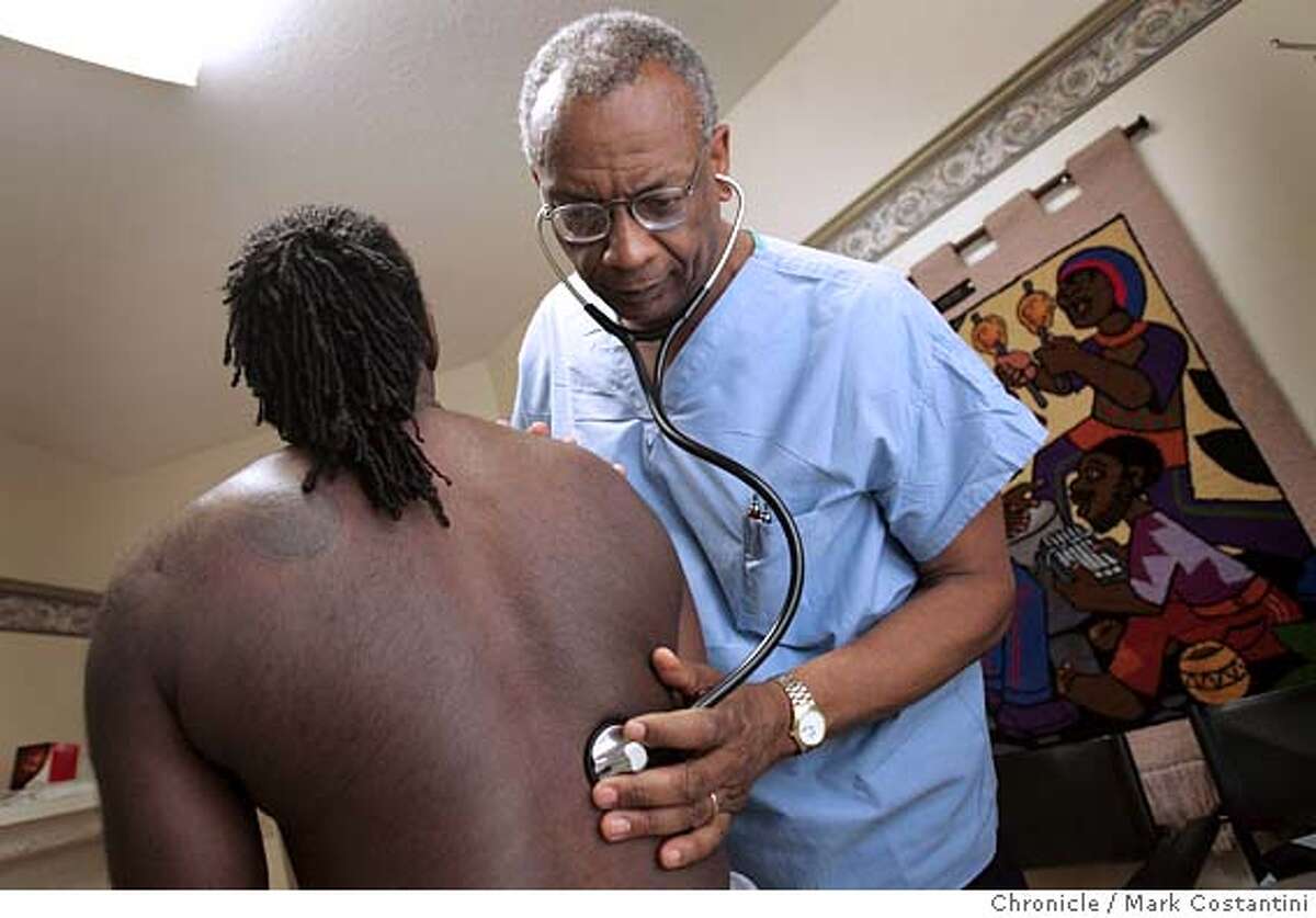 Dr. Scott examines a patient. Dr. Robert Scott, whose Oakland medical practice has a large percentage of patients who are HIV positive and are minorities. He's dealt with women who were infected with HIV from men who they thought were straight, and men who have sex with both men and women. Mark Costantini/San Francisco Chronicle