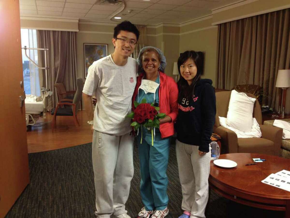 Both bride and groom wore gowns