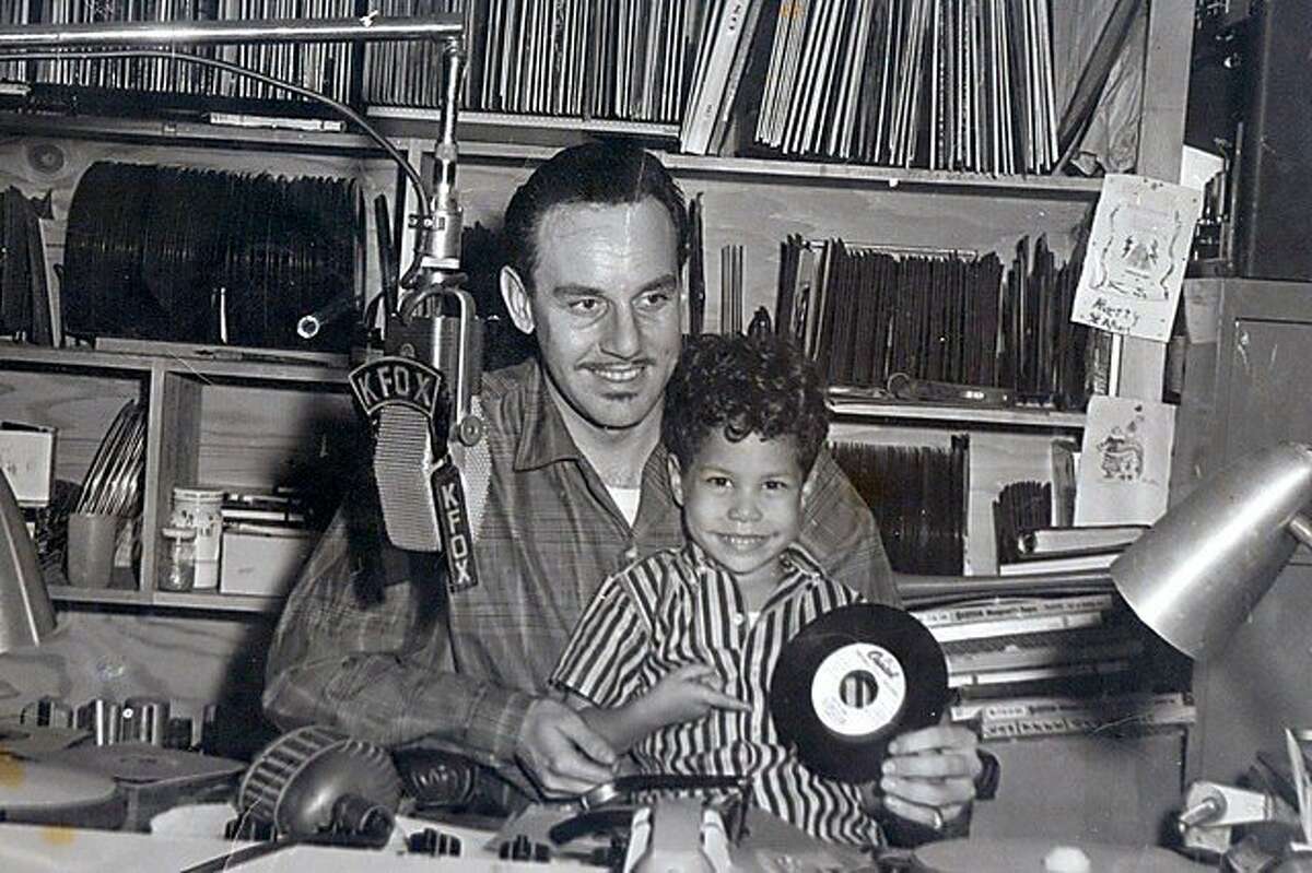 Johnny Otis on the air in 1957 with son Shuggie. From the book "Midnight at the Barrelhouse: The Johnny Otis Story."