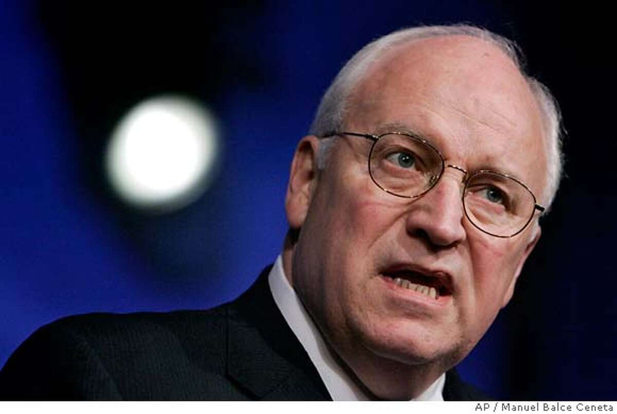 Vice President Dick Cheney delivers his remarks at the joint opening session of Veterans of Foreign Wars and Ladies Auxiliary National Community Service Conference national legislative conference, Monday, March 5, 2007, in Washington. (AP Photo/Manuel Balce Ceneta)