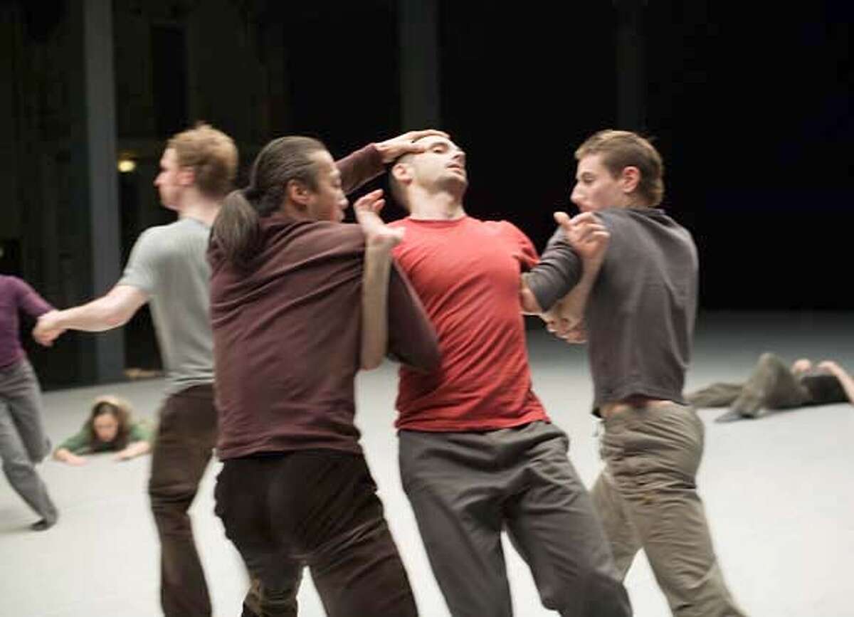 Pictured: (front: left - right) Sang Jijia, Ander Zabala, and Ioannis Mantafounis from The Forsythe Company perform in Three Atmospheric Studies. Acclaimed choreographer William Forsythe returns to Cal Performances with his new troupe February 22-23, 2007. PLEASE GET INTO MEDIAGRID ASAP. THANKS.