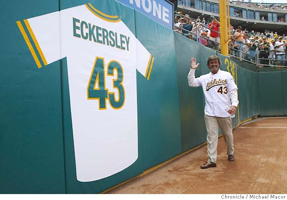 A'S REPORT Eckersley's number 43 takes rightful place on wall