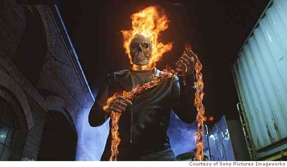 GR-859 � At night, in the presence of evil, die-hard stunt rider Johnny Blaze becomes the Ghost Rider (pictured), a bounty hunter of rogue demons. Photo By: Courtesy of Sony Pictures Imageworks **ALL IMAGES ARE PROPERTY OF SONY PICTURES ENTERTAINMENT INC. FOR PROMOTIONAL USE ONLY. SALE, DUPLICATION OR TRANSFER OF THIS MATERIAL IS STRICTLY PROHIBITED.